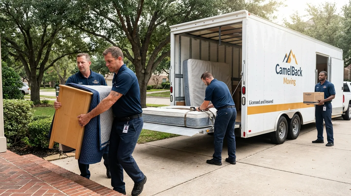 Crew loading residential truck for cross-state move from North Smithfield, RI
