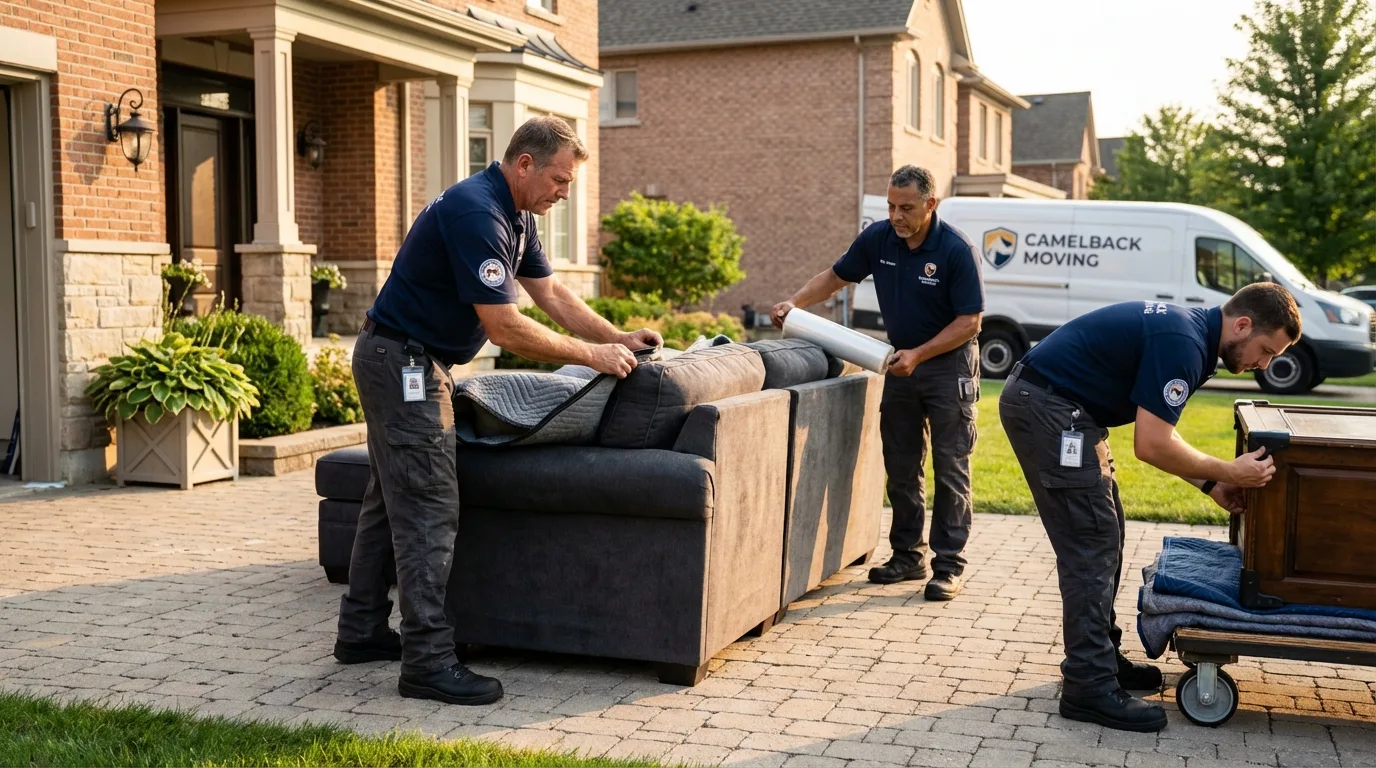 Large estate moving crew wrapping furniture in North Smithfield, RI